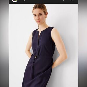 Ann Taylor Dress - navy blue sleeveless belted midi length